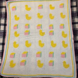 Vintage Handmade Crochet Duck Baby Blanket Gender Neutral Nursery